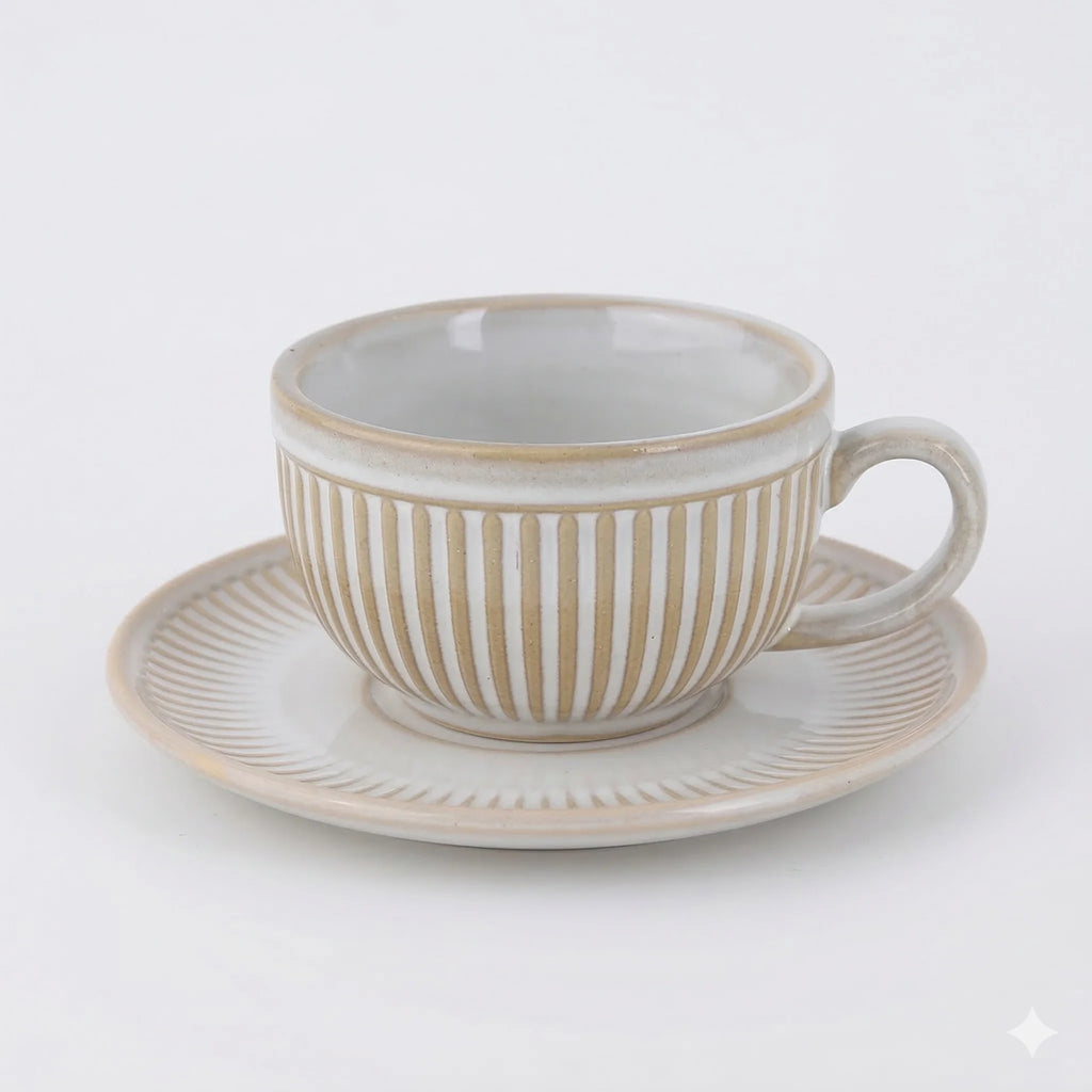 Ceramic Espresso Cups and Saucers Set of 6, Vintage Stripe, view 9