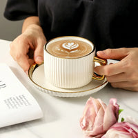 Ribbed Ceramic Coffee Cup and Saucer