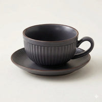 Ceramic Latte Cup and Saucer Set — Ribbed Design, 300 ml
