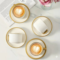 Ribbed Ceramic Coffee Cup and Saucer