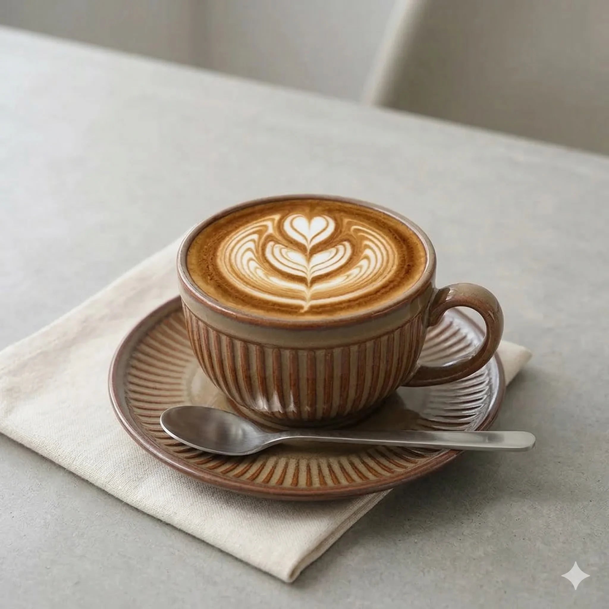 Ceramic Espresso Cups and Saucers Set of 6, Vintage Stripe