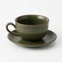 Ceramic Latte Cup and Saucer Set — Ribbed Design, 300 ml