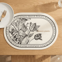 Oval Floral PU Leather Table Placemats 4 Pieces
