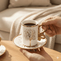 White Ceramic Coffee Cups and Saucers Set of 6