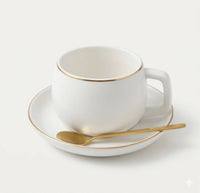 Porcelain Coffee Cup, Saucer and Spoon Set — Matte Gold Rim