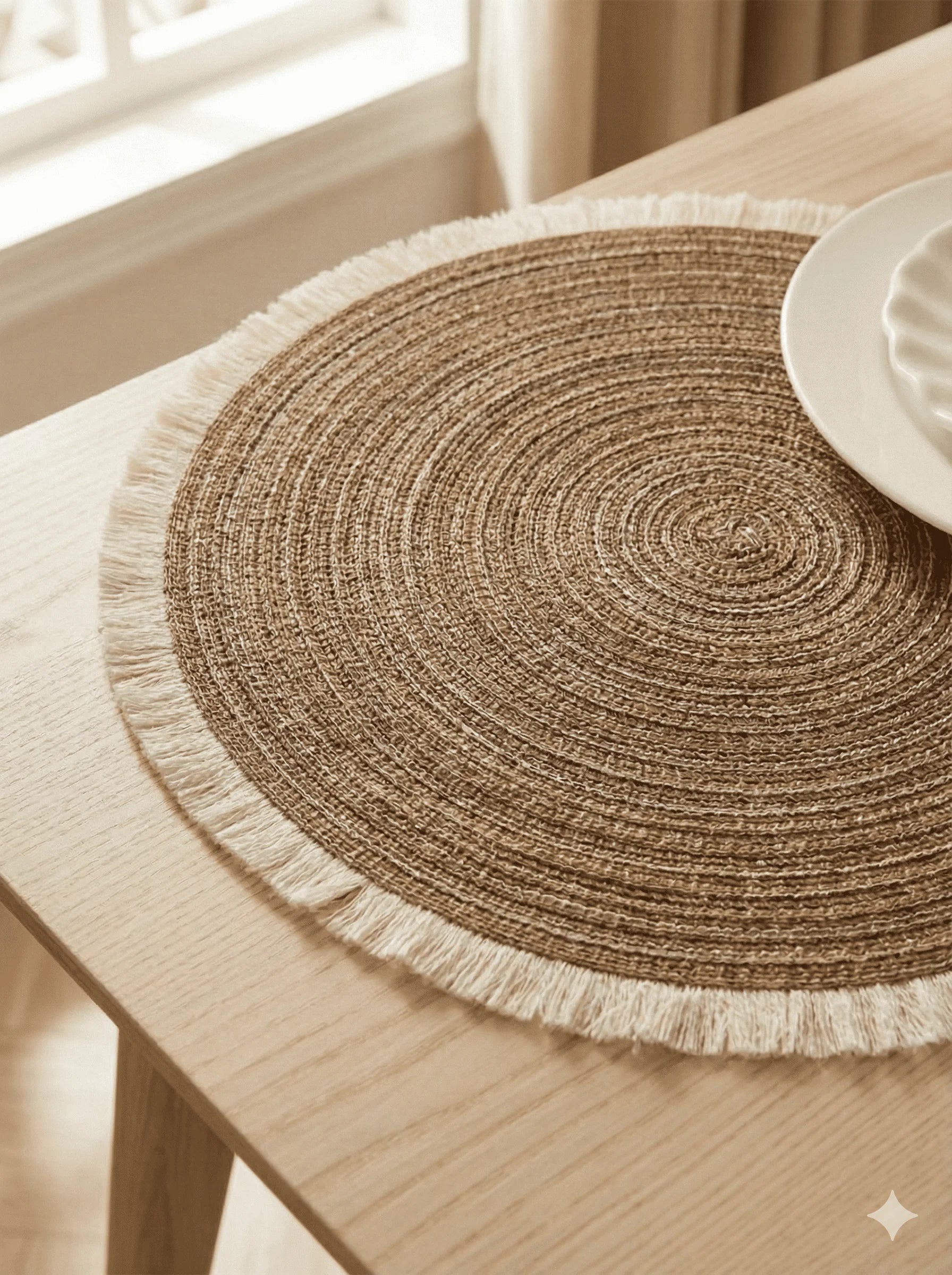 Round Woven Table Placemats Natural Tone 4 Pieces