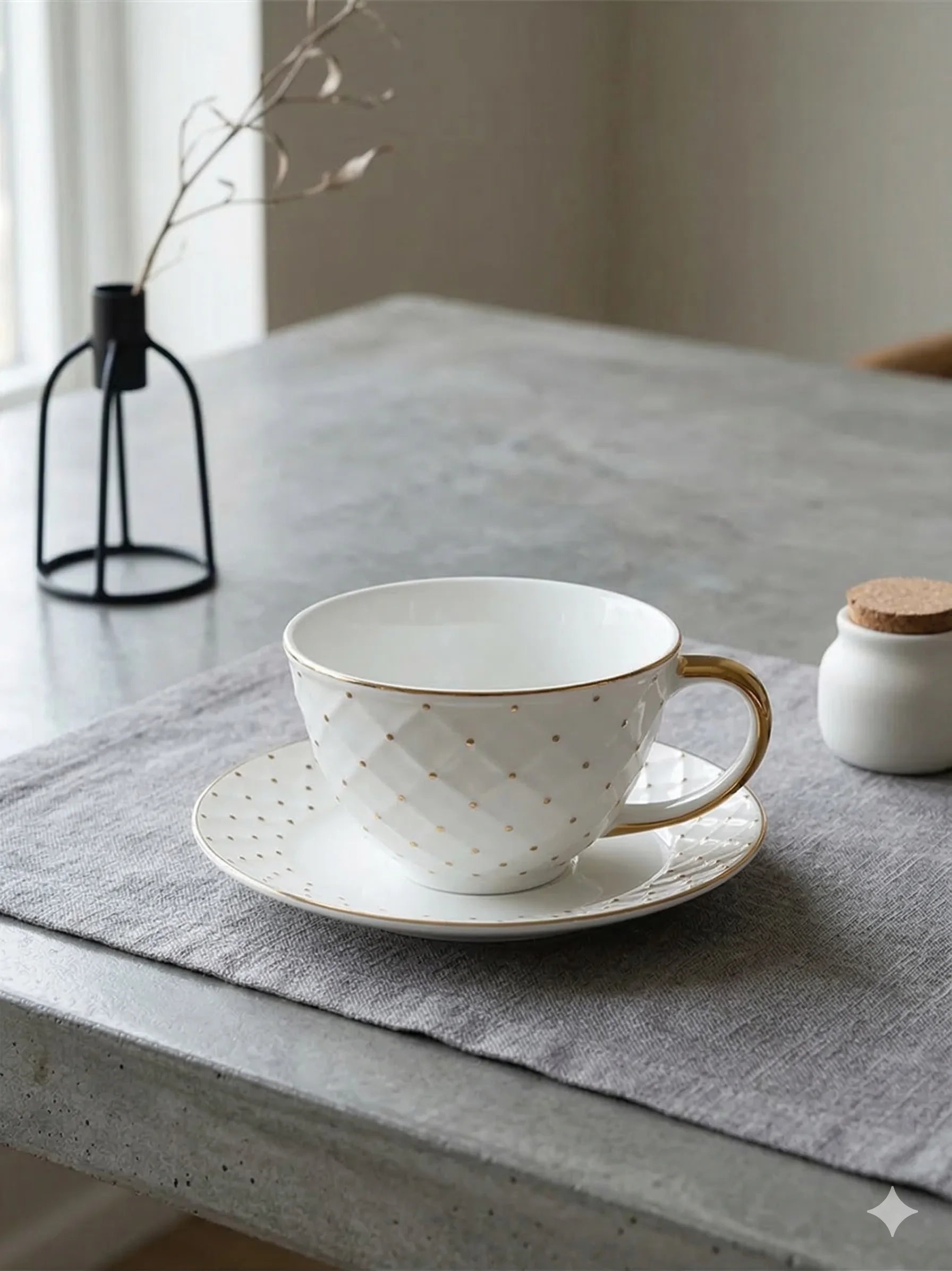 Hand Painted Bone China Cups and Saucers Set of 6, 200 ml, view 3