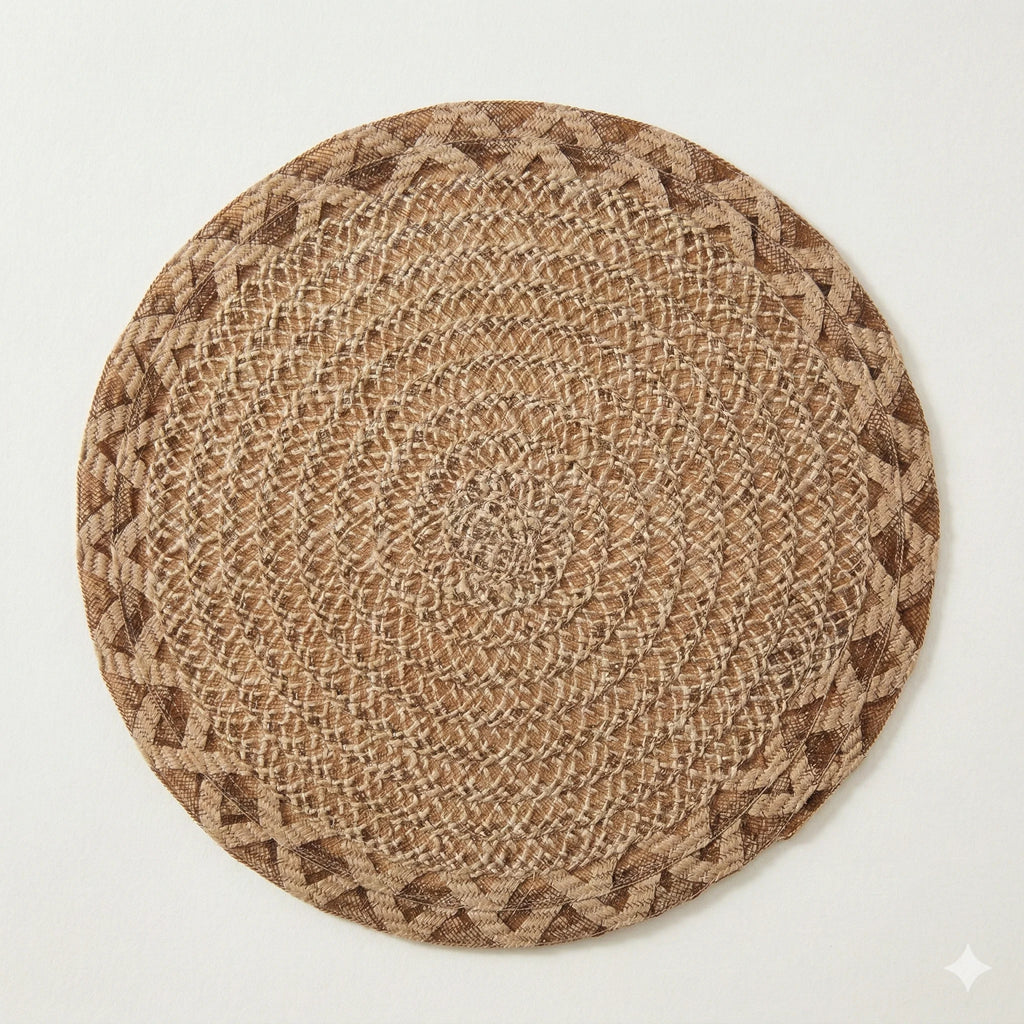 Round Jute Table Mats, Natural Woven, Set of 6 in Brown