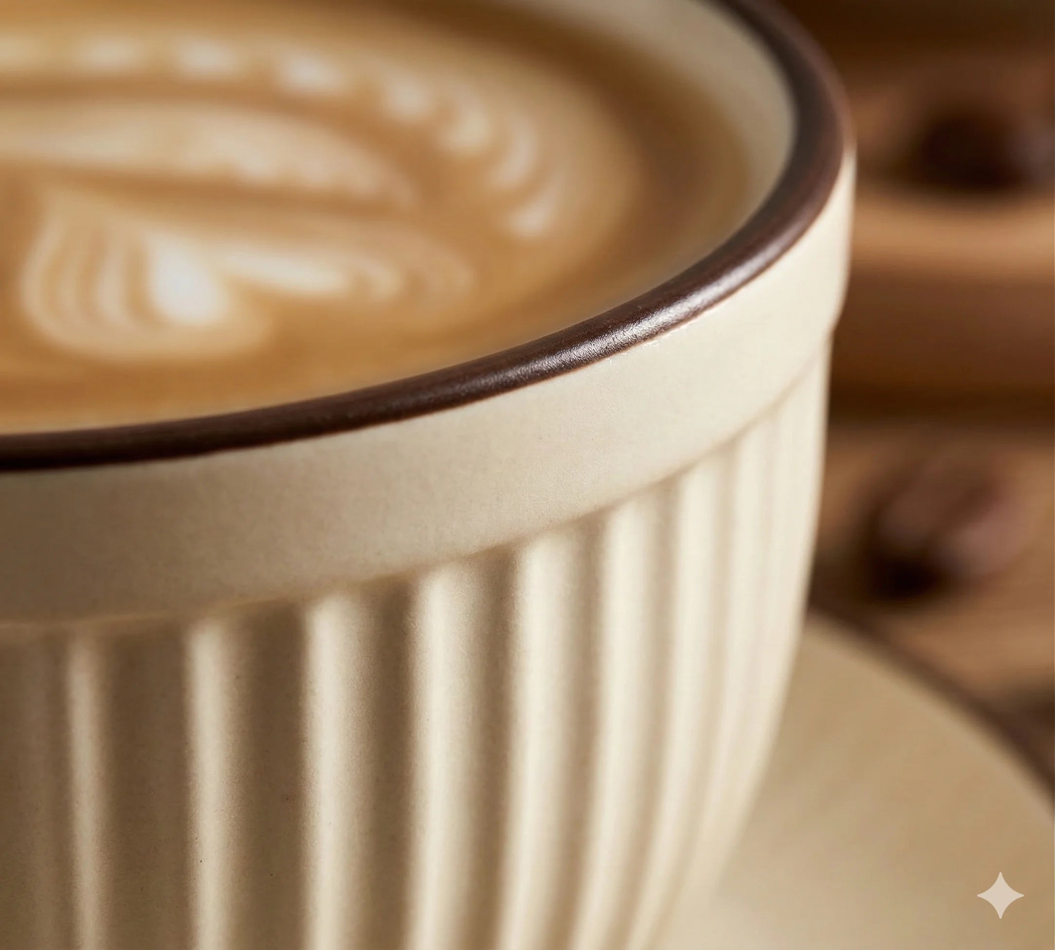 Ceramic Latte Cup and Saucer Set, Ribbed Design, 300 ml, view 2