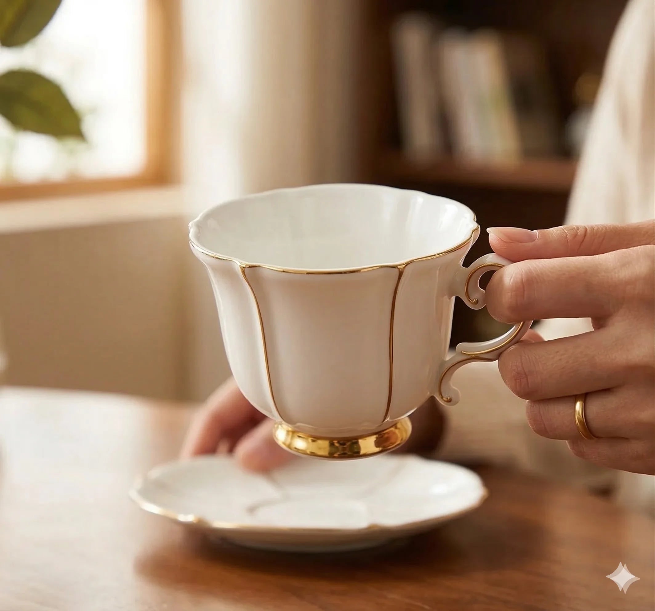 Bone China Tea Cups and Saucers Set of 6, On-Glazed, 200 ml