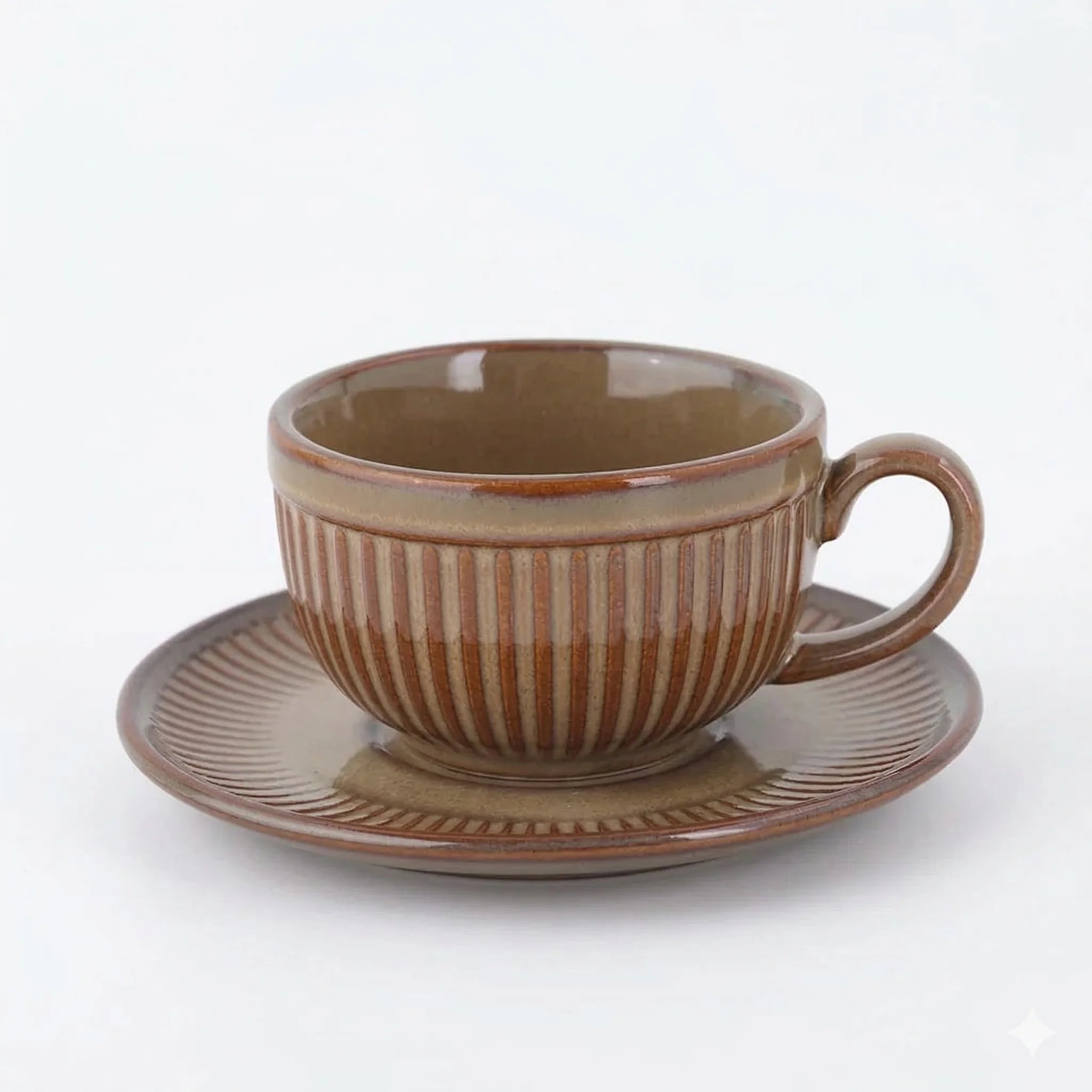 Ceramic Espresso Cups and Saucers Set of 6, Vintage Stripe, view 3