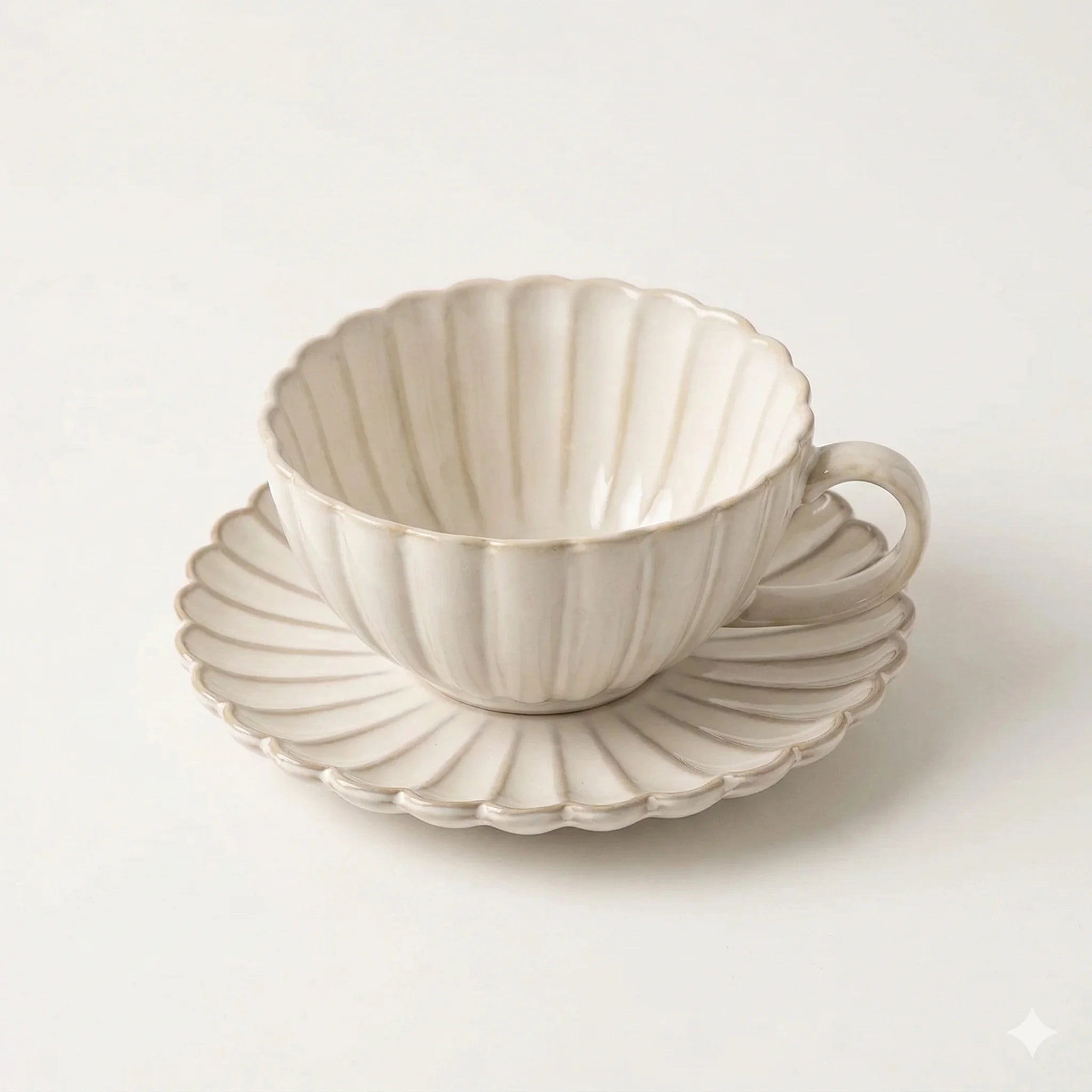 Ceramic Tea Cup and Saucer Set, Modern Wide Design in White