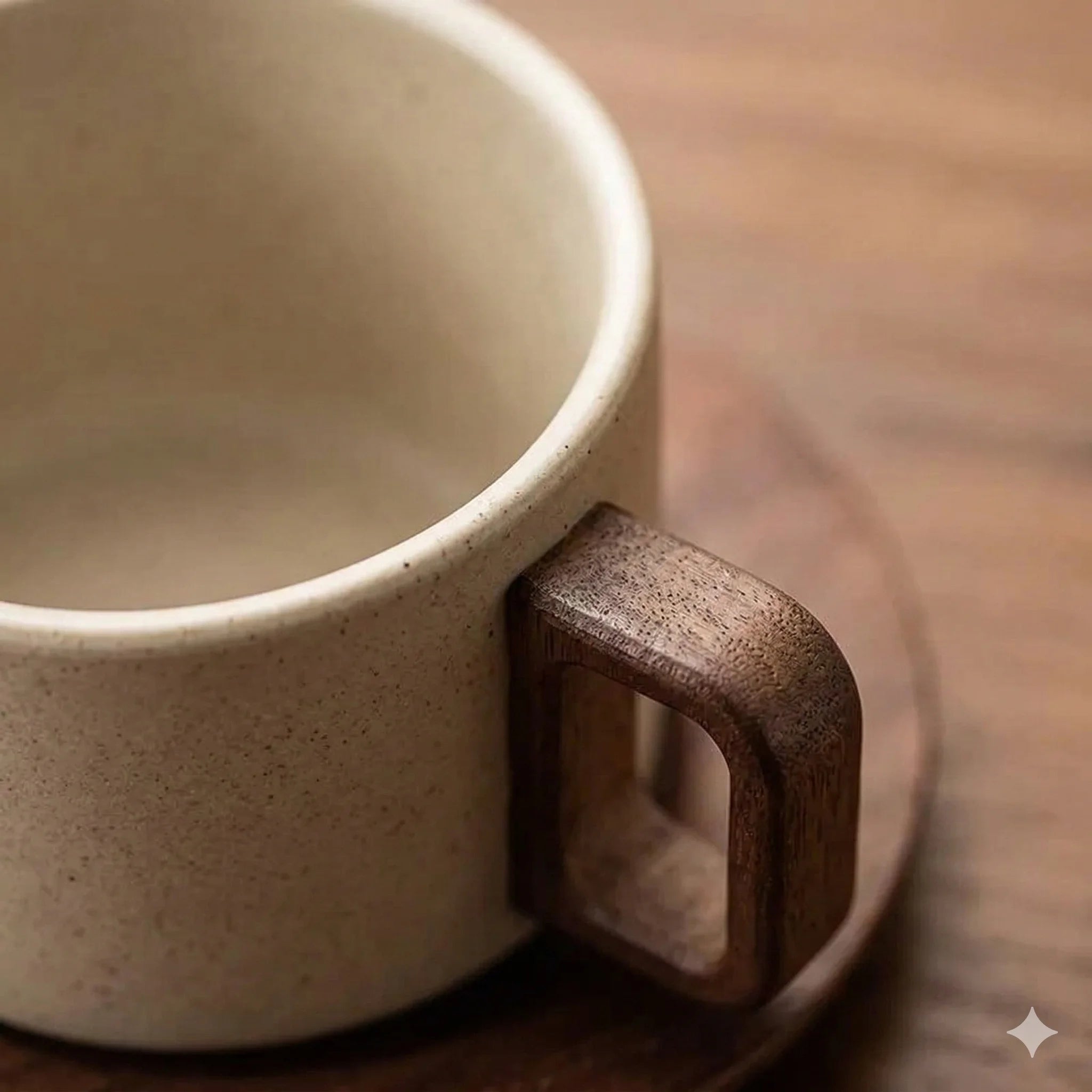 Porcelain Coffee Cup and Saucer Set with Wooden Handle, view 2