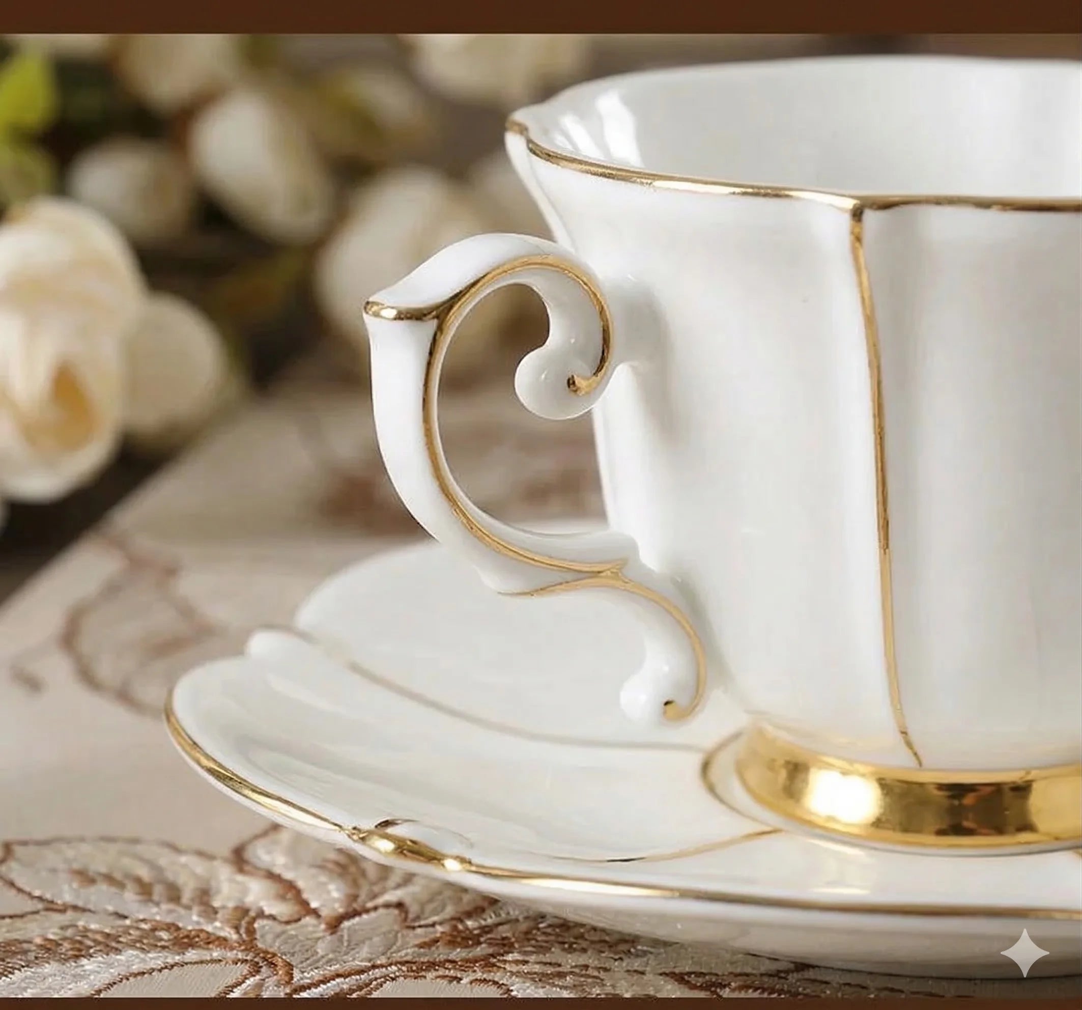 Bone China Tea Cups and Saucers Set of 6, On-Glazed, 200 ml, view 2