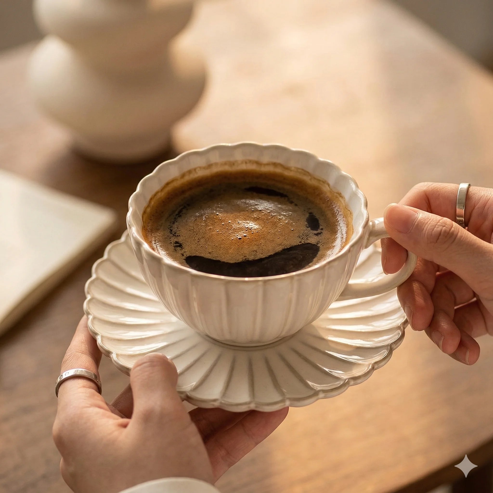 Ceramic Tea Cup and Saucer Set, Modern Wide Design