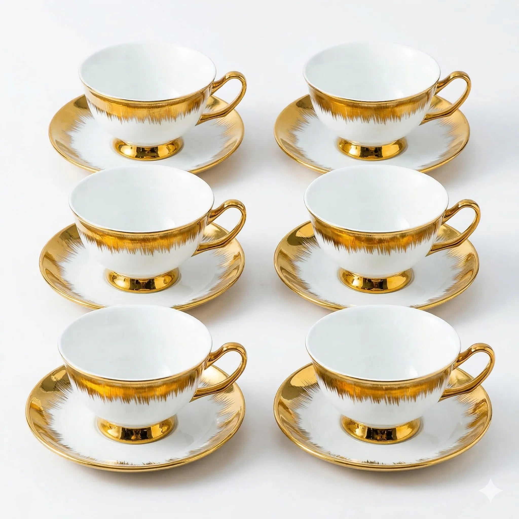 Porcelain Coffee Cups and Saucers Set of 6, Gold Accents, 200 ml in Gold