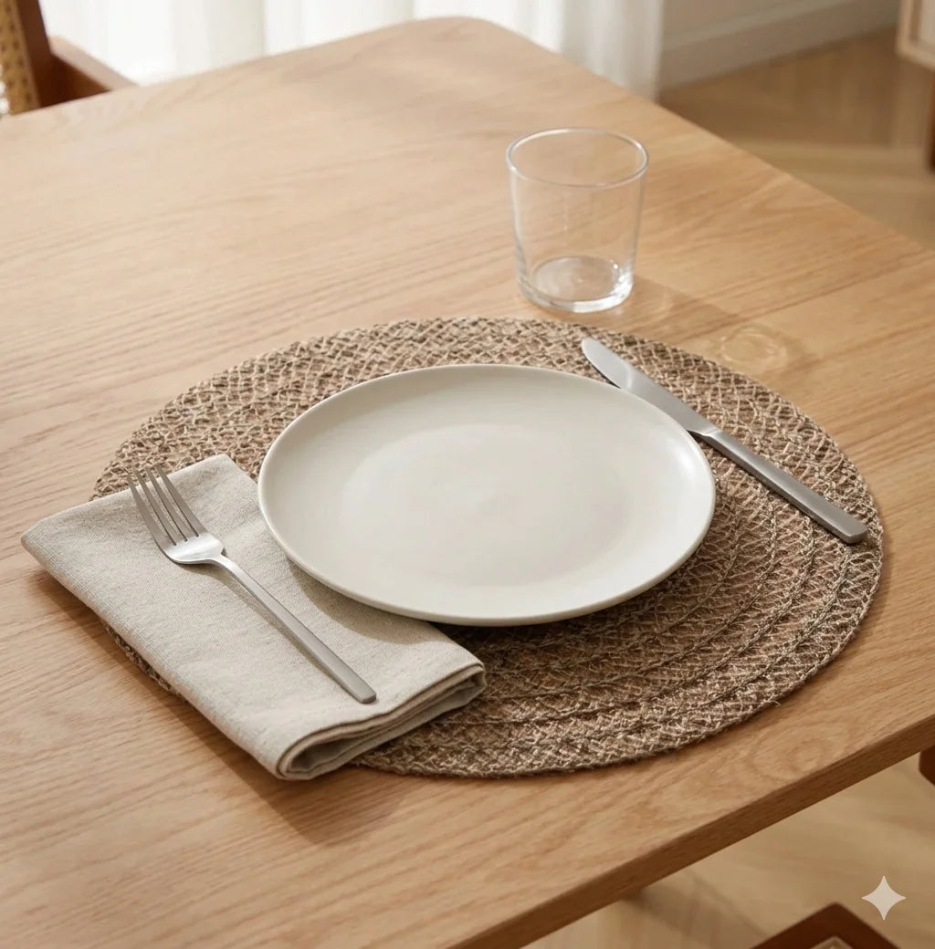 Round Jute Table Mats, Rustic Woven, Set of 6, view 3