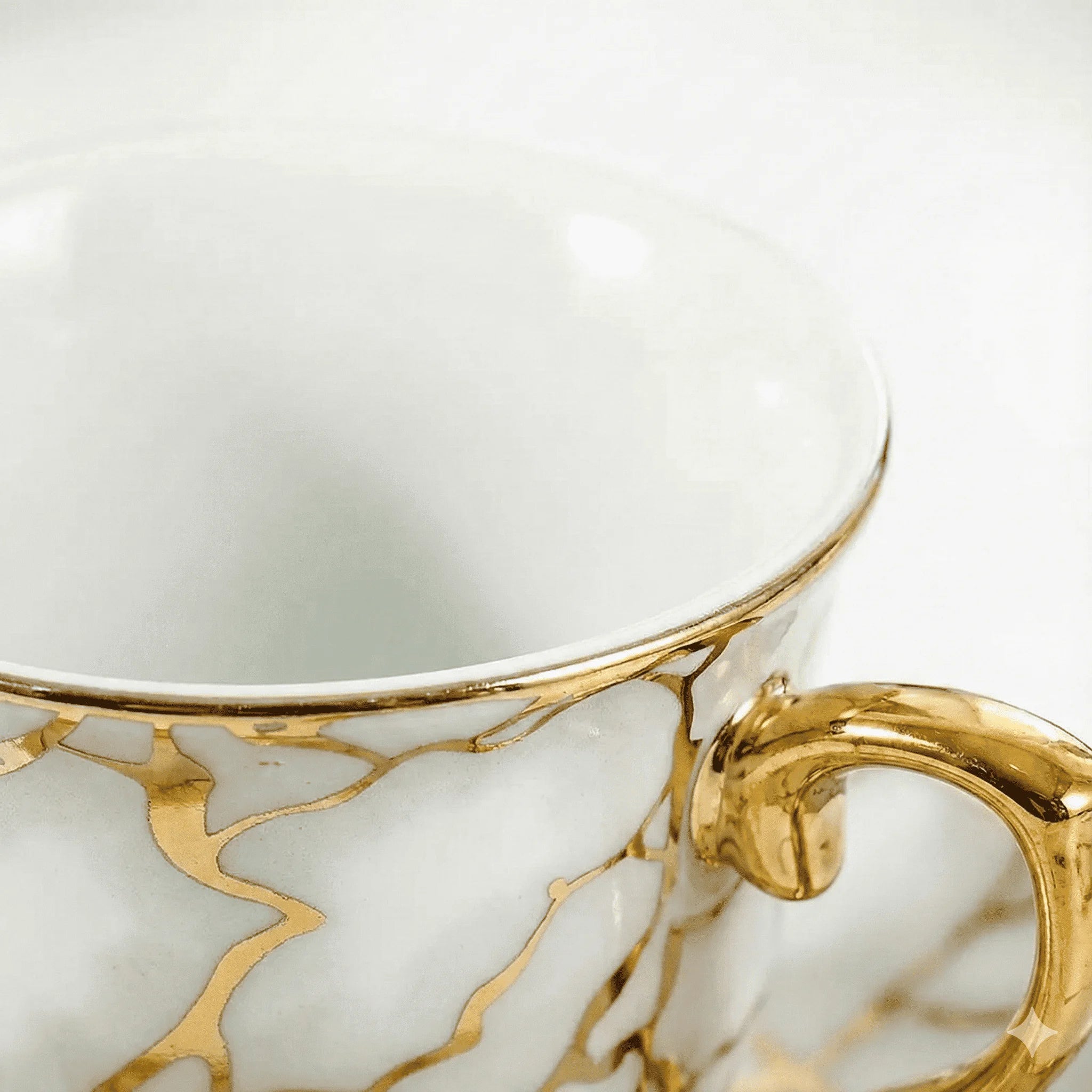 Ceramic Espresso Cups and Saucers Set of 6, Gold Detail, 100 ml, view 2