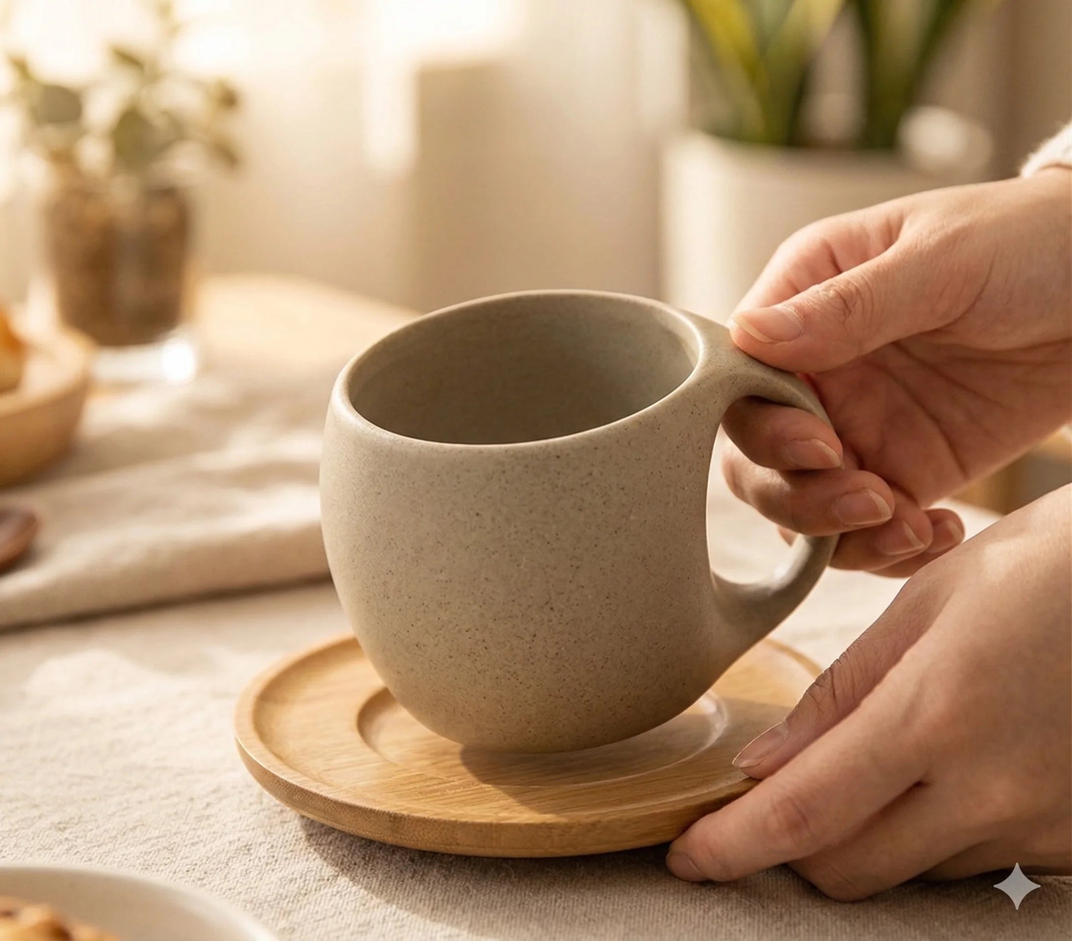 Ceramic Coffee Cup and Saucer Set, Ergonomic Handle, 220 ml