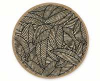 Round Linen Table Mats — Bohemian Leaf Print, Set of 6