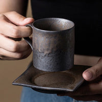 Handmade Stoneware Coffee Cup with Tray Japanese Style