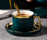 Ceramic Coffee Cup and Saucer 200 ml Emerald Green Gold Rim