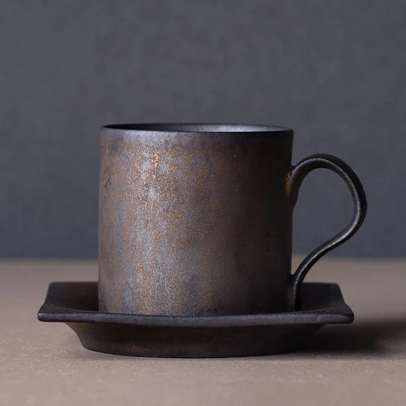 Handmade Stoneware Coffee Cup with Tray Japanese Style, view 6