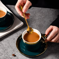 Ceramic Coffee Cup and Saucer 200 ml Emerald Green Gold Rim
