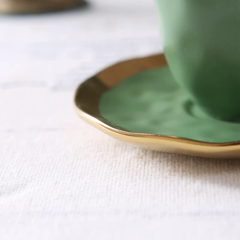 Small Ceramic Coffee Cup and Plate Set Gold Rim Italian Style, view 8