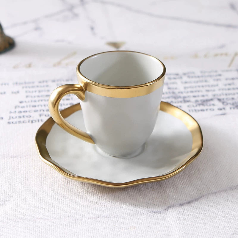 Small Ceramic Coffee Cup and Plate Set Gold Rim Italian Style, view 5