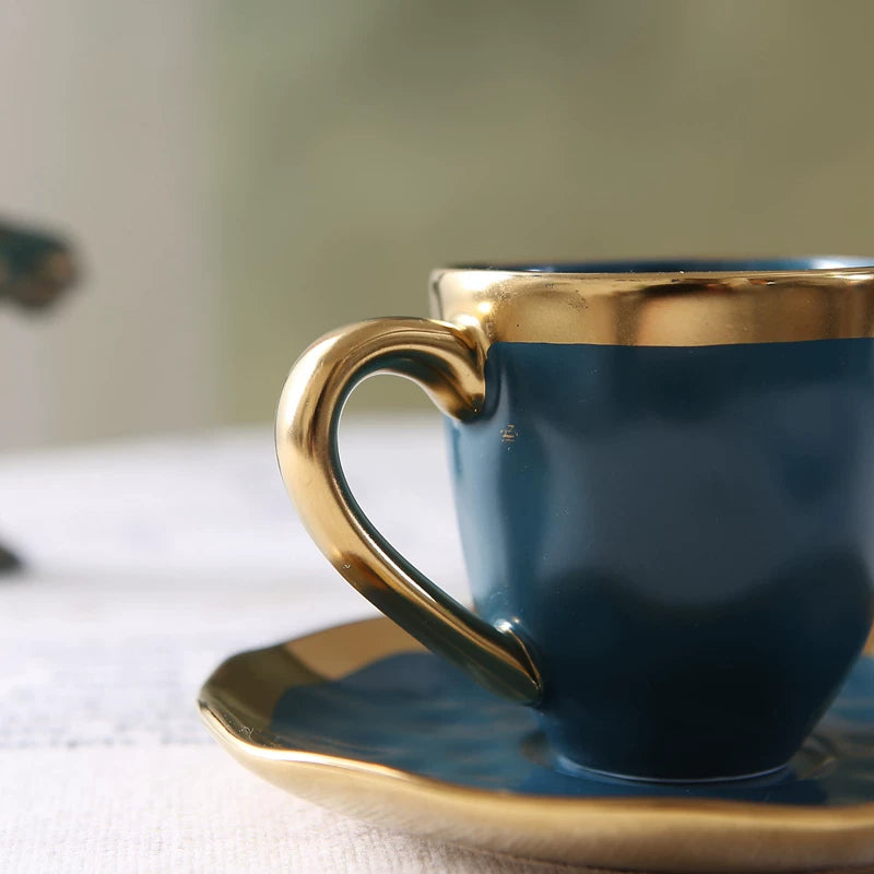 Small Ceramic Coffee Cup and Plate Set Gold Rim Italian Style, view 15