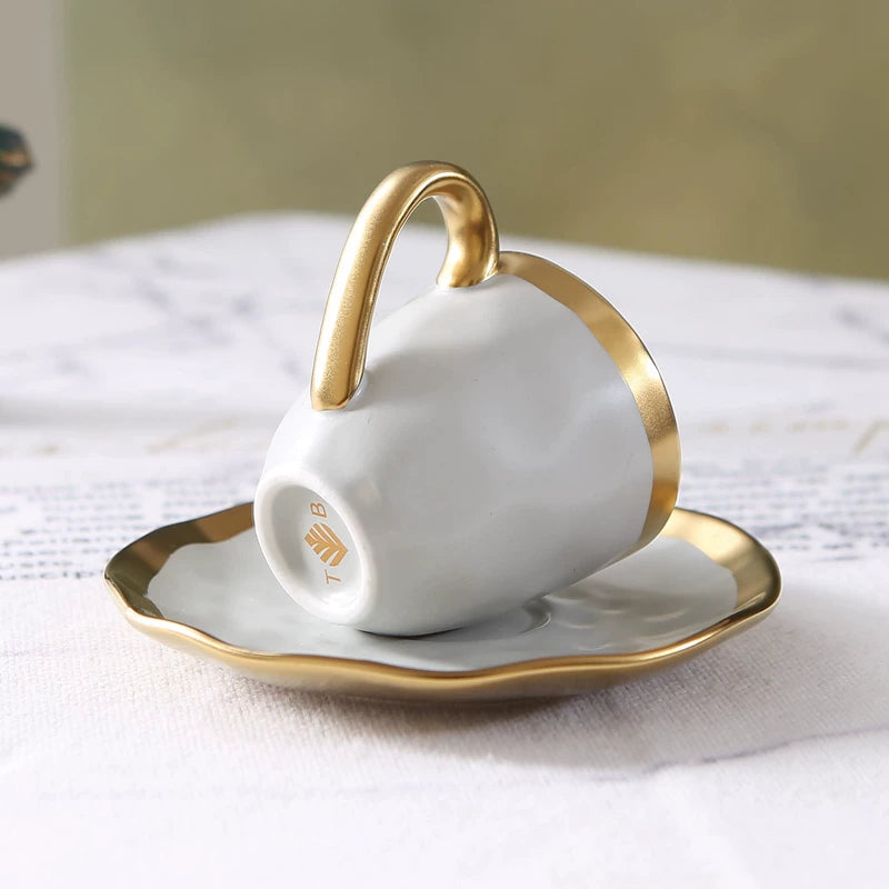 Small Ceramic Coffee Cup and Plate Set Gold Rim Italian Style, view 4