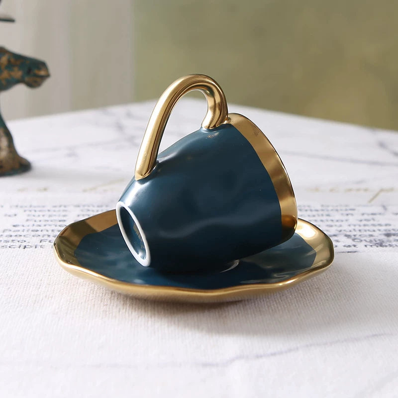 Small Ceramic Coffee Cup and Plate Set Gold Rim Italian Style, view 16