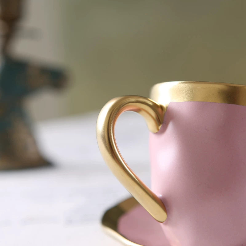 Small Ceramic Coffee Cup and Plate Set Gold Rim Italian Style, view 12