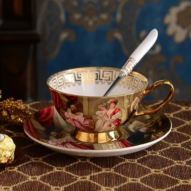 Bone China Coffee Cup and Saucer 180 ml Rococo Painting, view 8