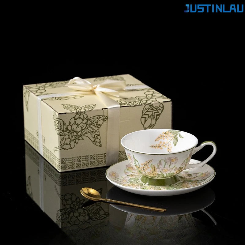 Porcelain Tea Cup and Saucer Set 260 ml Floral Gift Box in Bellflower
