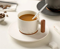 Ceramic Espresso Cup and Saucer 130 ml Wooden Handle