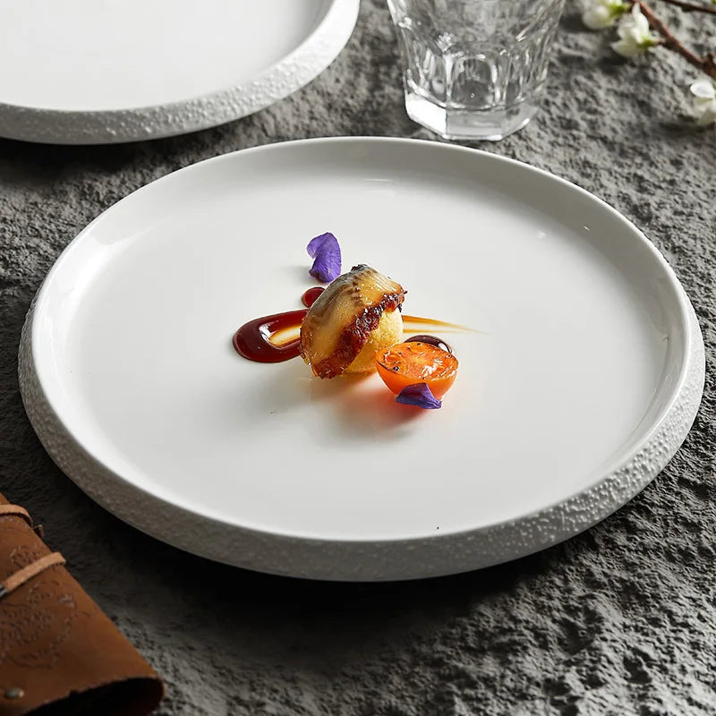 White Porcelain Stone Edge Dinner Plate