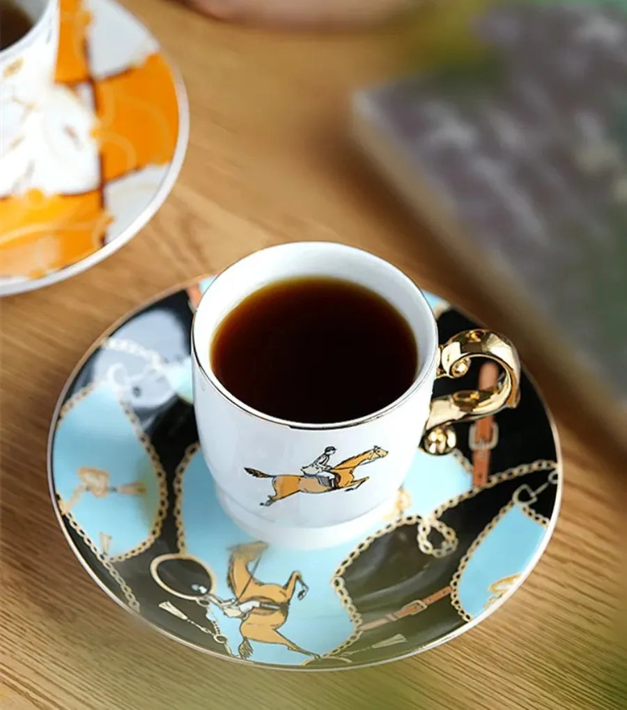 Vintage Bone China Coffee Cup Set (6 Piece)