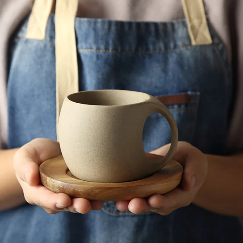 Ceramic Coffee Cup and Saucer Set, Ergonomic Handle, 220 ml, view 5