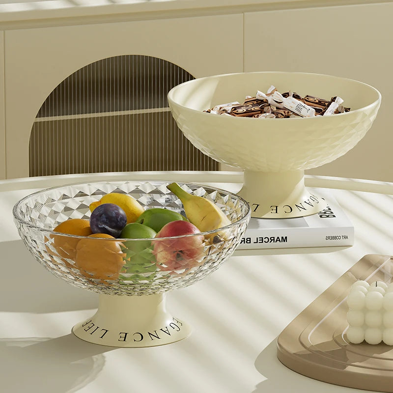 European Glass Fruit Tray with Wooden Base