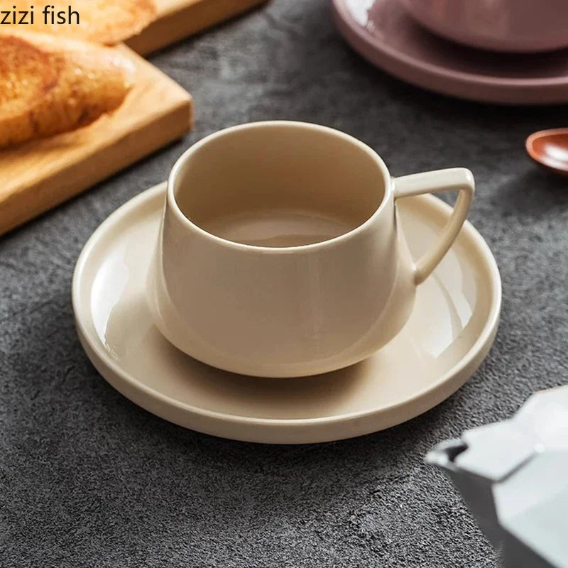 Ceramic Latte Cup and Dish Set 220 ml Modern Tapered Design, view 7