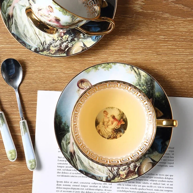 Bone China Coffee Cup and Saucer 180 ml Rococo Painting, view 6