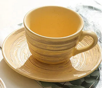Japanese Style Ceramic Coffee Cup and Saucer 210 ml Brushed Stripe