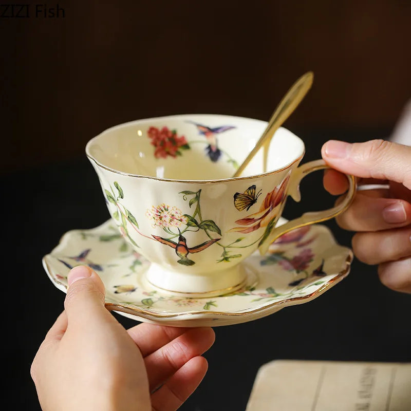 Porcelain Tea Cup and Saucer 250 ml Hummingbird Floral Design, view 3