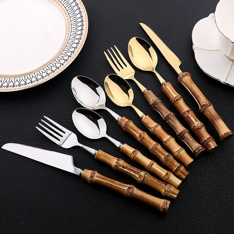 Bamboo Handle Stainless Steel Cutlery Set
