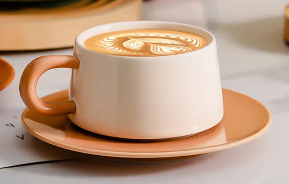 Ceramic Coffee Cup and Saucer Set Cream and Sage Two Tone, view 7