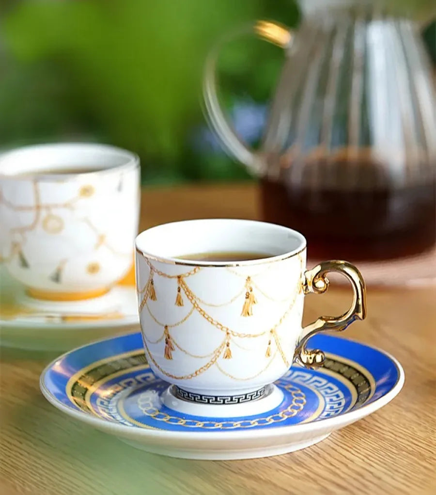 Vintage Bone China Coffee Cup Set (6 Piece)