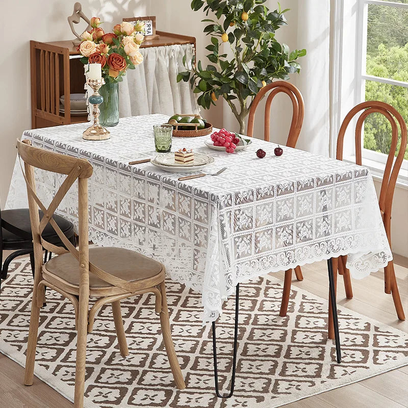 Beige Lace Cotton Tablecloth