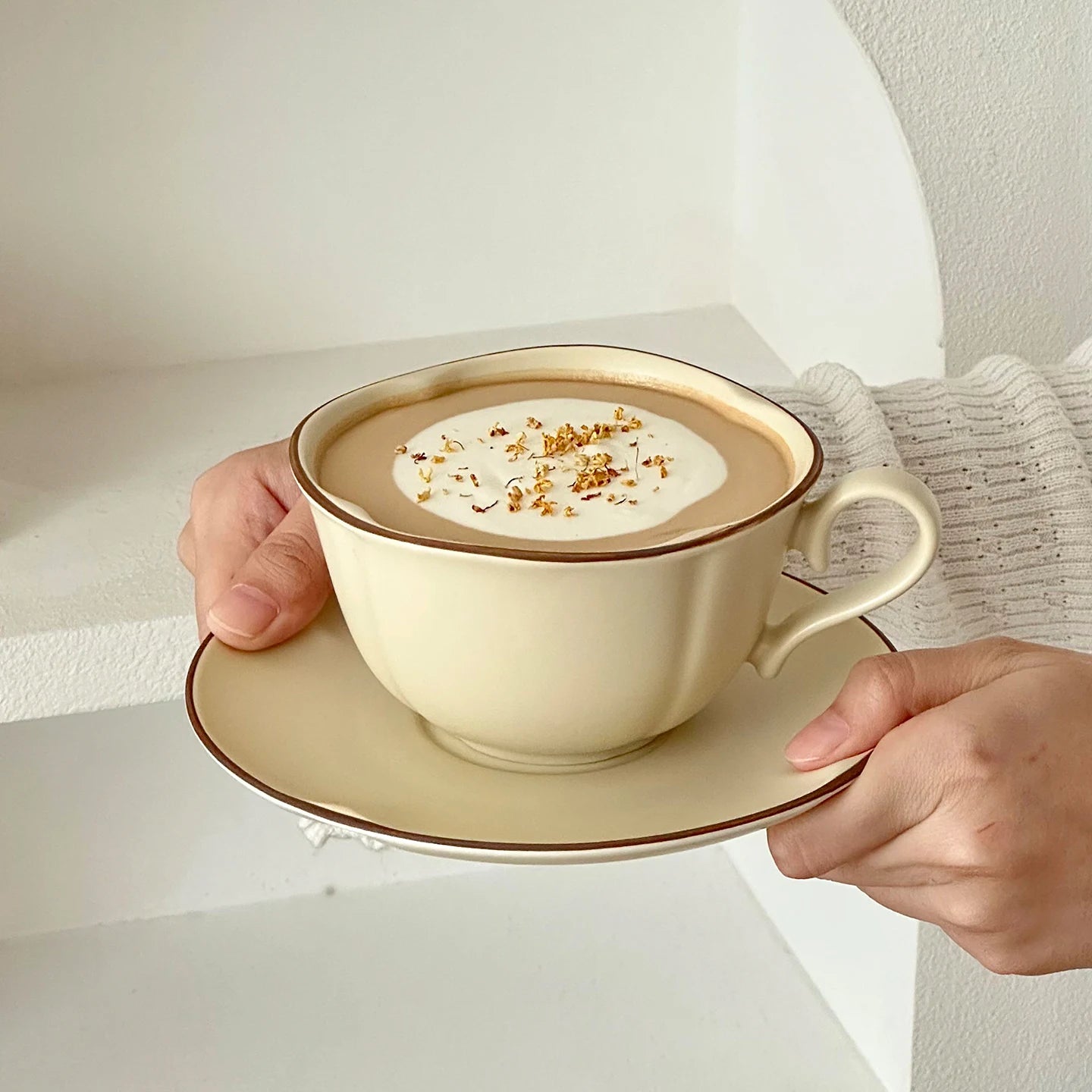 French Retro Ceramic Coffee Cup and Saucer 280 ml Matte, view 6